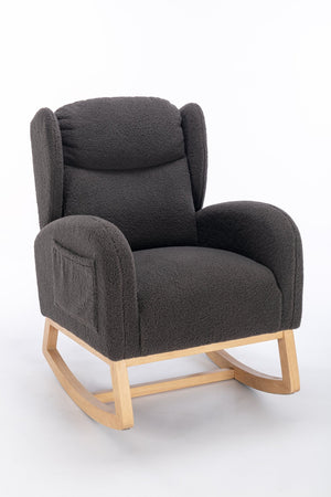 English Elm 049-teddy Plush Wingback Rocking Chair Solid Wood Base Nursery and Living Room Comfort Dark Gray W527P147433