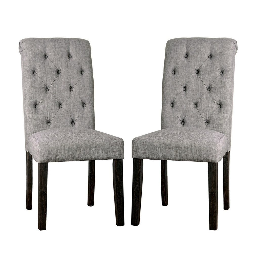 English Elm Set of 2 Padded Fabric Dining Chairs Antique Black & Light Gray - Tufted Rustic Seats, Comfortable Style B016P156814