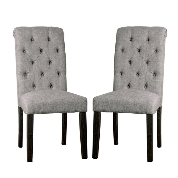 English Elm Set of 2 Padded Fabric Dining Chairs Antique Black & Light Gray - Tufted Rustic Seats, Comfortable Style B016P156814