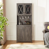 Farmhouse Bar Cabinet For Liquor and Glasses, Dining Room Kitchen Cabinet with Wine Rack, Sideboards Buffets Bar Cabinet L26.89''xW15.87''xH67.3'' Charcoal Grey