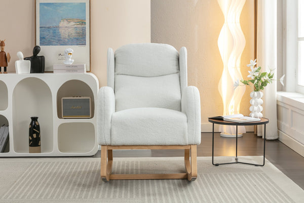 English Elm 049-teddy Plush Wingback Rocking Chair Solid Wood Base Nursery and Living Room Comfort Ivory W527P147427