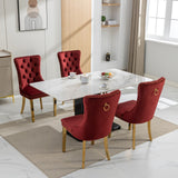 English Elm Nikki Collection Modern, High-End Tufted Solid Wood Contemporary Velvet Upholstered Dining Chair With Golden Stainless Steel Plating Legs,Nailhead Trim,Set Of 2,Wine Red and Gold, Sw1601Wr,Burgundy