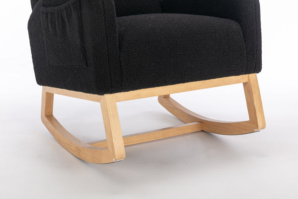 English Elm 049-teddy Plush Wingback Rocking Chair Solid Wood Base Nursery and Living Room Comfort Black W527P147437