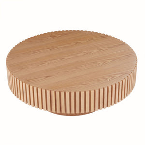 English Elm Natural Ash Tone Round Drum Coffee Table Handcrafted Relief Mdf for Living Room W876P188696