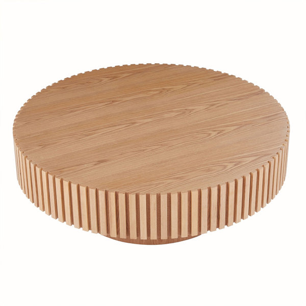 English Elm 35.43'' Round Mdf Pedestal Coffee Table Fluted Sculptural Base for Modern Living Rooms Natural Ash W876P353899
