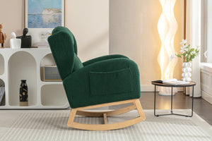 English Elm 049-teddy Plush Wingback Rocking Chair Solid Wood Base Nursery and Living Room Comfort Green W527P147431