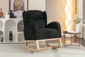 English Elm 049-teddy Plush Wingback Rocking Chair Solid Wood Base Nursery and Living Room Comfort Black W527P147437