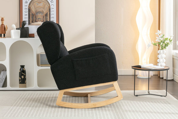 English Elm 049-teddy Plush Wingback Rocking Chair Solid Wood Base Nursery and Living Room Comfort Black W527P147437