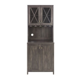 Hearth and Haven Farmhouse Bar Cabinet For Liquor and Glasses, Dining Room Kitchen Cabinet with Wine Rack, Sideboards Buffets Bar Cabinet L26.89''xW15.87''xH67.3'' Charcoal Grey W2275P148520