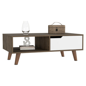 English Elm Coffee Solid Wood-Look Coffee Table with One Open Shelf and Drawer, Dark Walnut Finish, Modern Chic Multicolor 44.09 L x 27.95 W x 4.72 H B097133241