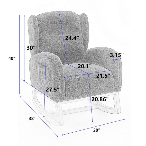 English Elm 049-teddy Plush Wingback Rocking Chair Solid Wood Base Nursery and Living Room Comfort Black W527P147437