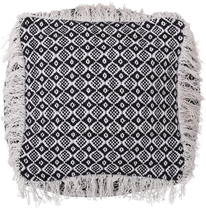 English Elm Christopher Knight Home® - WOVEN Cotton Pouf White+Black Boho Handwoven Diamond Tasseled Cube, Removable Zip Cover, 18" 67863.00