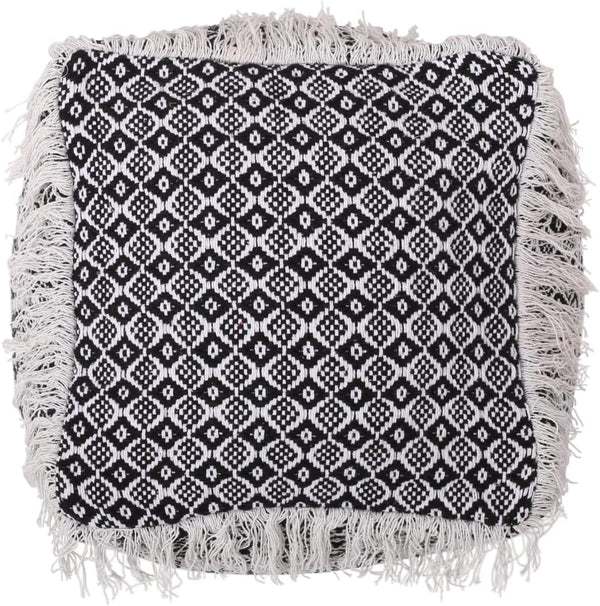 English Elm Christopher Knight Home® - WOVEN Cotton Pouf White+Black Boho Handwoven Diamond Tasseled Cube, Removable Zip Cover, 18" 67863.00