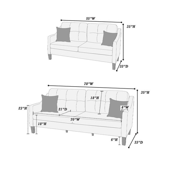 English Elm Contemporary Velvet 2-Piece Sofa Set with Mid-Century Ribbed Tufting, Plush Cushions & Wooden Legs Dark Brown 25 L x 17 W x 72 H B011S00730