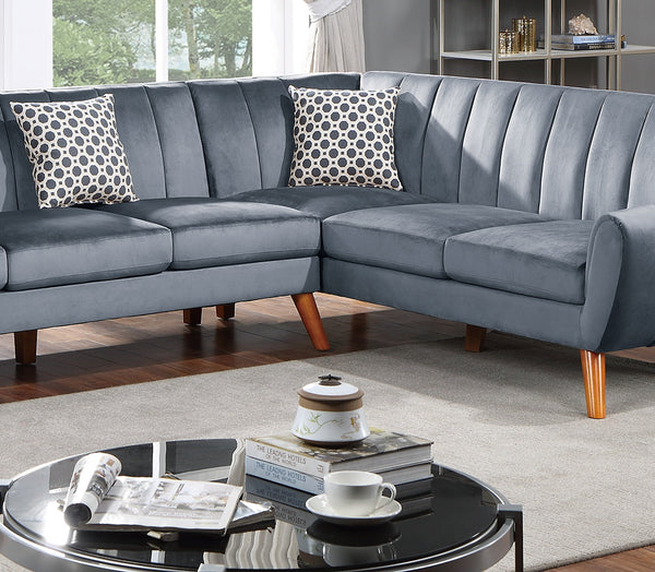 English Elm Contemporary Velvet 2-Piece Sectional Sofa with Tufted Vertical Back, Curved Arm, Pillows Included Dark Gray 34 L x 26 W x 85 H B011S00725