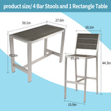 English Elm All Aluminum Bar Counter and Bar Chair Set For Patio Garden Outdoor