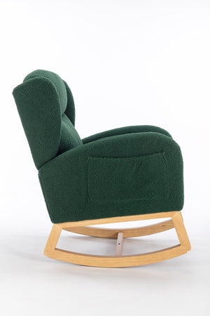 English Elm 049-teddy Plush Wingback Rocking Chair Solid Wood Base Nursery and Living Room Comfort Green W527P147431