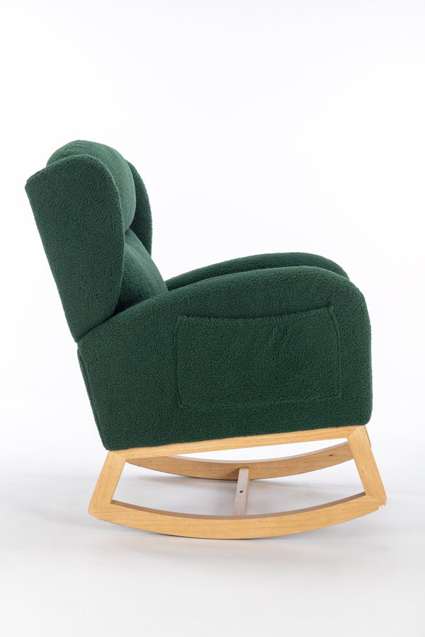 English Elm 049-teddy Plush Wingback Rocking Chair Solid Wood Base Nursery and Living Room Comfort Green W527P147431