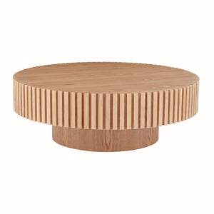 English Elm Natural Ash Tone Round Drum Coffee Table Handcrafted Relief Mdf for Living Room W876P188696
