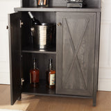 English Elm Farmhouse Bar Cabinet For Liquor and Glasses, Dining Room Kitchen Cabinet With Wine Rack, Sideboards Buffets Bar Cabinet L26.89''*W15.87''*H67.3'' Charcoal Grey