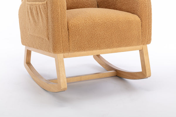 English Elm 049-teddy Plush Wingback Rocking Chair Solid Wood Base Nursery and Living Room Comfort Khaki W527P147435