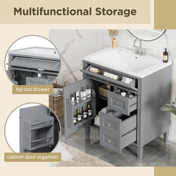 English Elm 30'' Modern Bathroom Vanity With Soft-Close Drawers, Durable Resin Sink & Chic Storage Solutions SW000122AAE-2