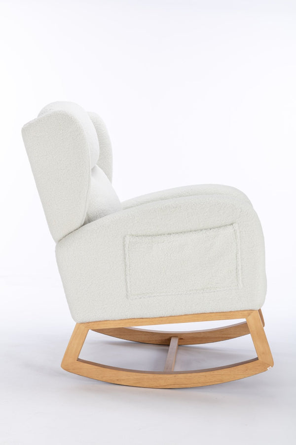 English Elm 049-teddy Plush Wingback Rocking Chair Solid Wood Base Nursery and Living Room Comfort Ivory W527P147427