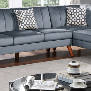 English Elm Contemporary Velvet 2-Piece Sectional Sofa with Tufted Vertical Back, Curved Arm, Pillows Included Dark Gray 34 L x 26 W x 85 H B011S00725