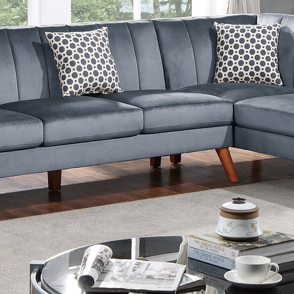 English Elm Contemporary Velvet 2-Piece Sectional Sofa with Tufted Vertical Back, Curved Arm, Pillows Included Dark Gray 34 L x 26 W x 85 H B011S00725