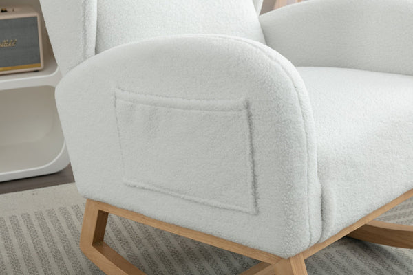 English Elm 049-teddy Plush Wingback Rocking Chair Solid Wood Base Nursery and Living Room Comfort Ivory W527P147427
