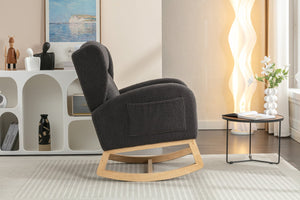 English Elm 049-teddy Plush Wingback Rocking Chair Solid Wood Base Nursery and Living Room Comfort Dark Gray W527P147433