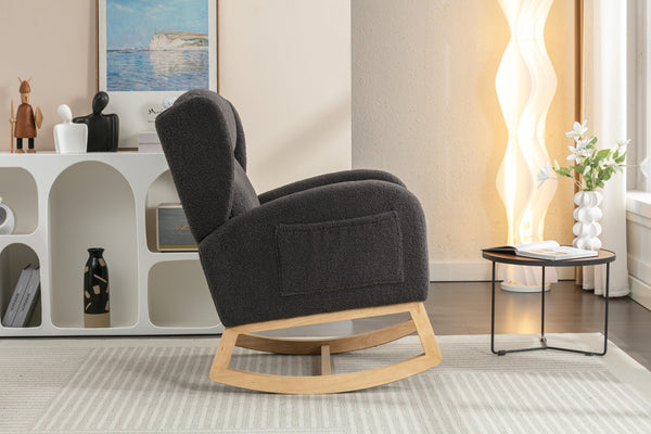 English Elm 049-teddy Plush Wingback Rocking Chair Solid Wood Base Nursery and Living Room Comfort Dark Gray W527P147433