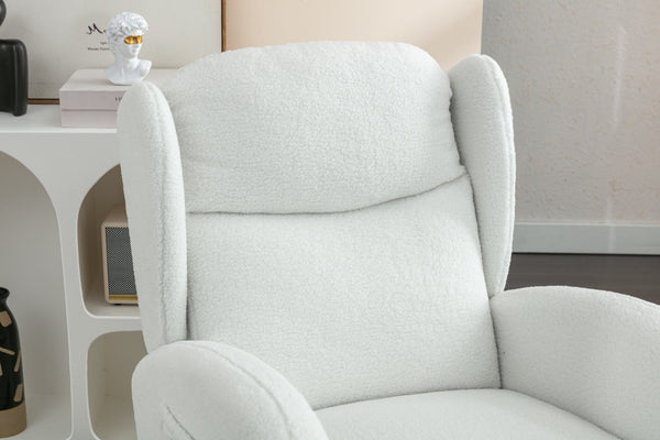 English Elm 049-teddy Plush Wingback Rocking Chair Solid Wood Base Nursery and Living Room Comfort Ivory W527P147427