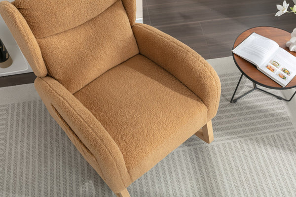 English Elm 049-teddy Plush Wingback Rocking Chair Solid Wood Base Nursery and Living Room Comfort Khaki W527P147435