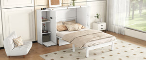 English Elm Queen Wall Bed with Usb Charging Shelves and Drawers for Studio or Guest Room White LP000568AAK