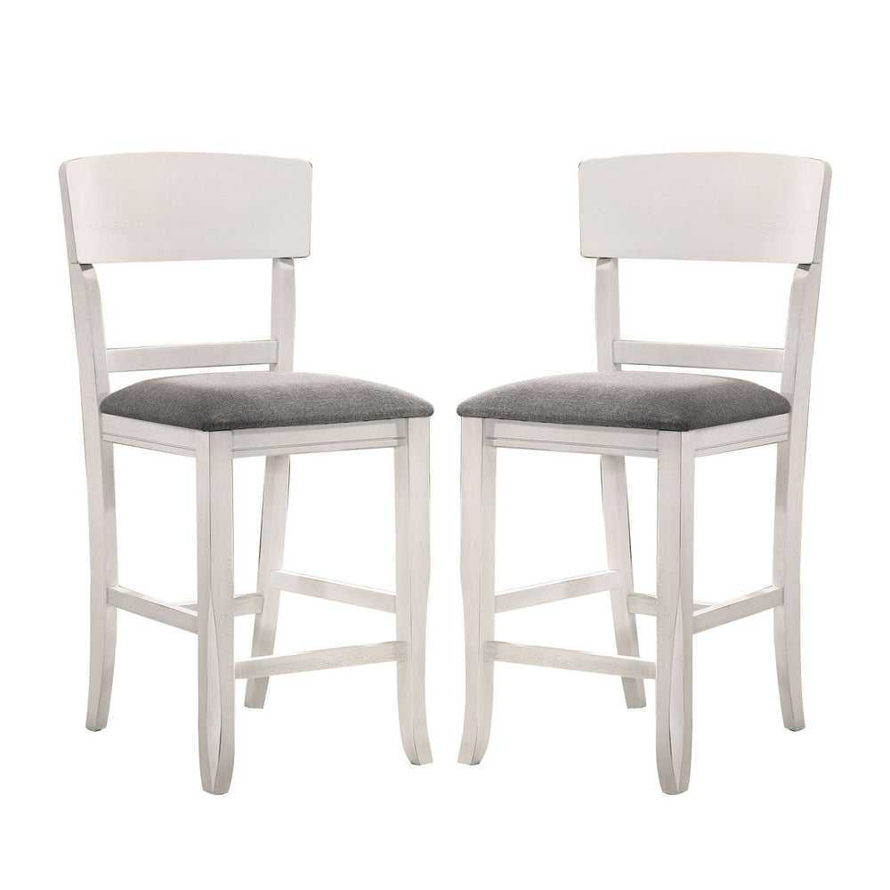 English Elm Set of 2 Modern Fabric Padded Counter Height Chairs White & Gray – Curved Back, Footrest Comfort B016P156812