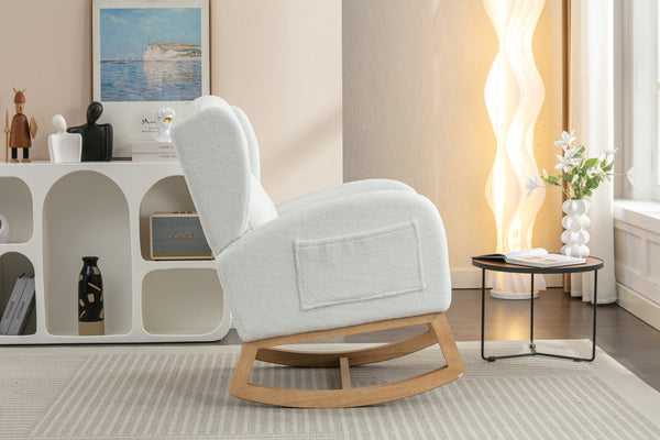 English Elm 049-teddy Plush Wingback Rocking Chair Solid Wood Base Nursery and Living Room Comfort Ivory W527P147427