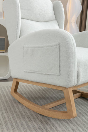 English Elm 049-teddy Plush Wingback Rocking Chair Solid Wood Base Nursery and Living Room Comfort Ivory W527P147427