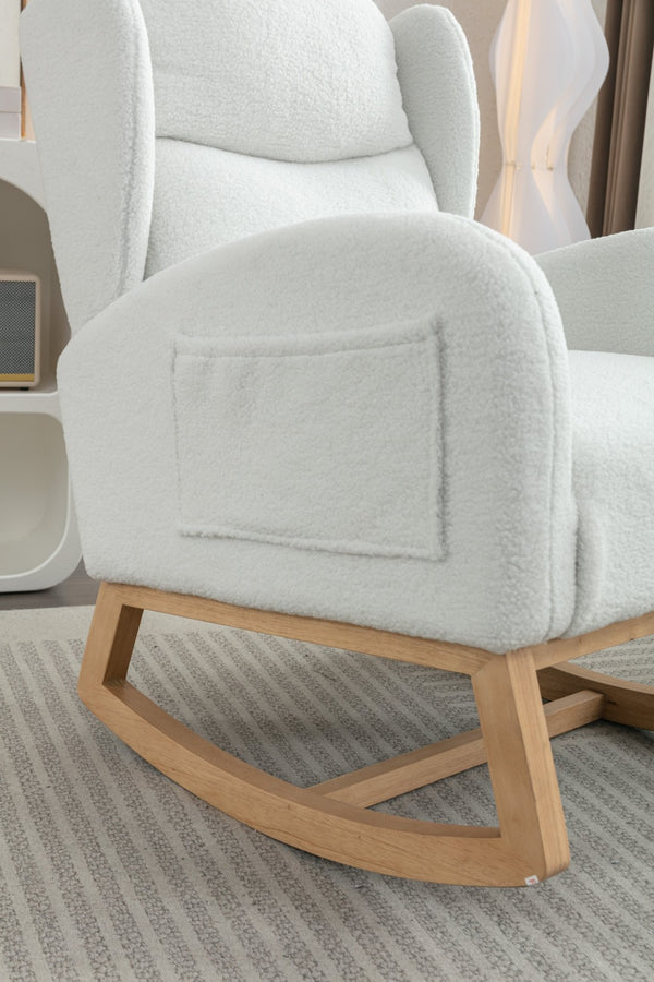English Elm 049-teddy Plush Wingback Rocking Chair Solid Wood Base Nursery and Living Room Comfort Ivory W527P147427
