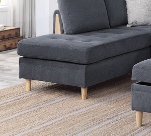 English Elm 3-PCS Reversible Sectional Sofa Set with Tufted Chenille, Storage Ottoman & Accent Pillows, Modern Design Charcoal 35 L x 16 W x 77 H B011S00720