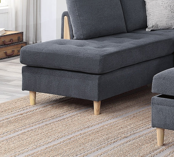 English Elm 3-PCS Reversible Sectional Sofa Set with Tufted Chenille, Storage Ottoman & Accent Pillows, Modern Design Charcoal 35 L x 16 W x 77 H B011S00720