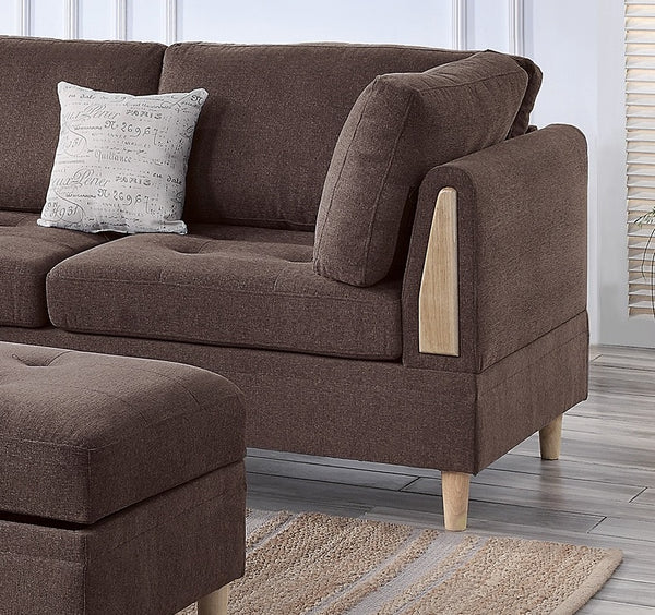 English Elm 3-PCS Reversible Sectional Sofa Set with Tufted Chenille, Storage Ottoman & Accent Pillows, Modern Design Chocolate 35 L x 16 W x 77 H B011S00721