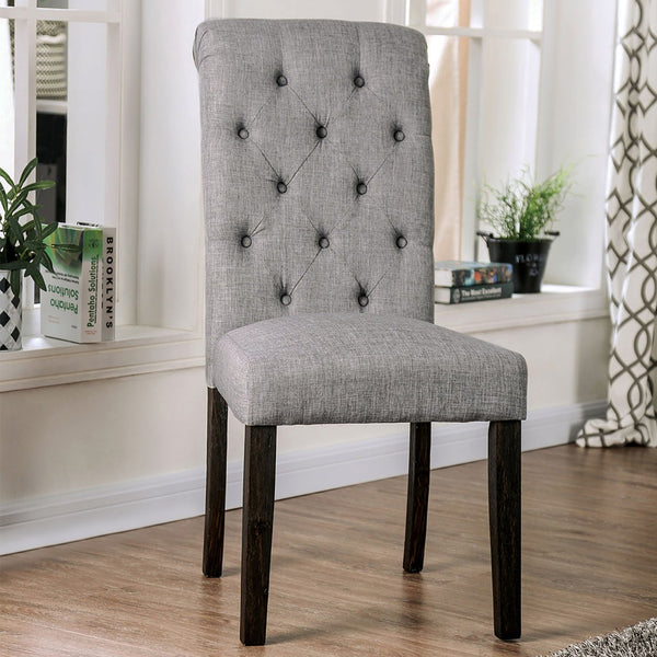English Elm Set of 2 Padded Fabric Dining Chairs Antique Black & Light Gray - Tufted Rustic Seats, Comfortable Style B016P156814