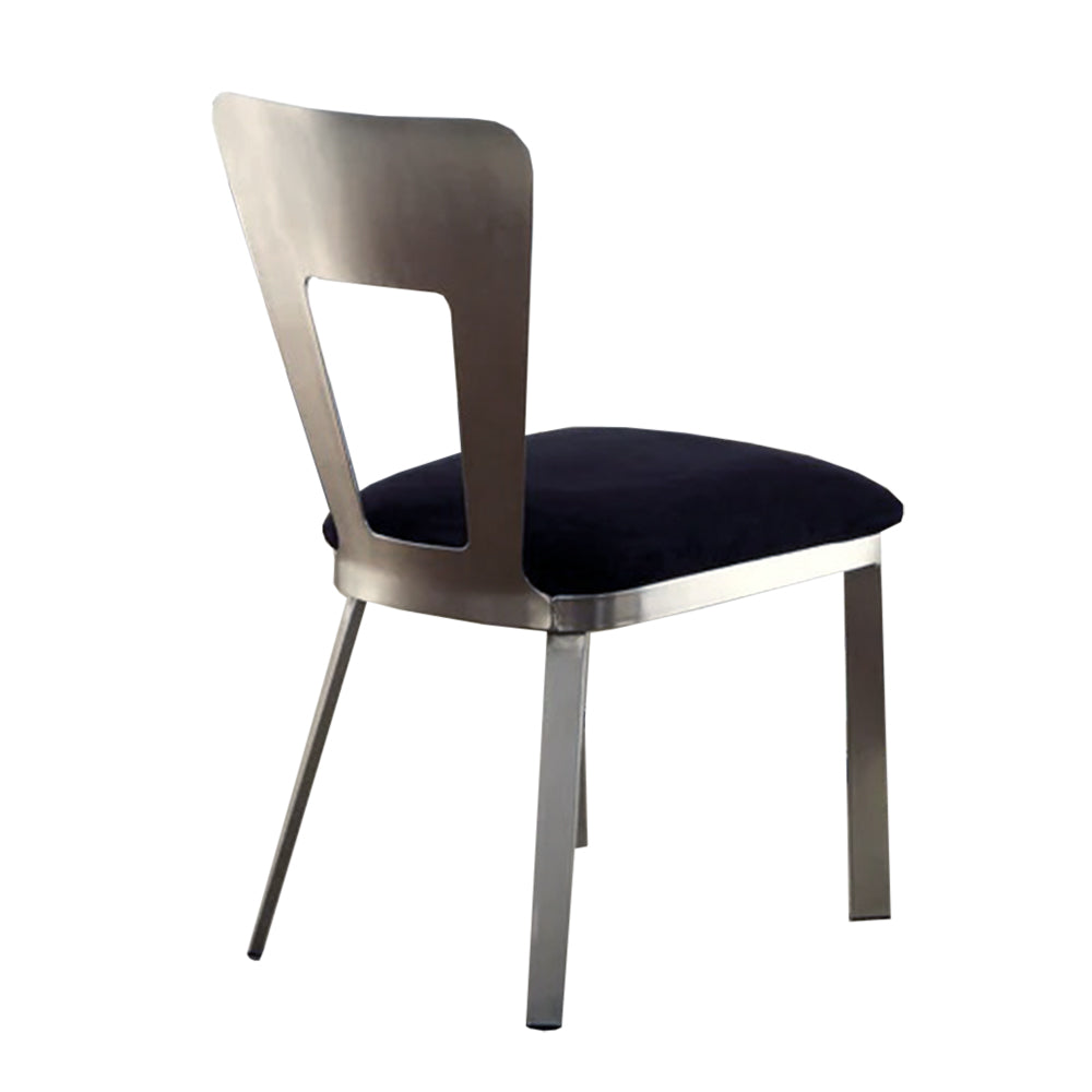 English Elm Set of 2 Microfiber Metal Side Chairs with Satin-Plated Frames, Padded Black Cushions, Keyhole Back Design B016P156810