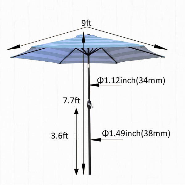 English Elm 9FT Outdoor Patio Umbrella Hexagon Canopy with Crank Lift, Tilt, Wind Vent & UPF40+ Weather Resistant Ice Blue Stripe W656134979