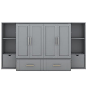 English Elm Queen Wall Bed with Usb Charging Shelves and Drawers for Studio or Guest Room Gray LP000568AAE