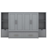 Hearth and Haven Reed Queen Size Murphy Bed with Shelves, 2 Drawers and USB Ports, Grey LP000568AAE