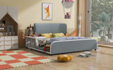 Hearth and Haven Empress Full Size Upholstered Platform Bed with Storage Nightstand and Guardrail, Grey DL000579AAE
