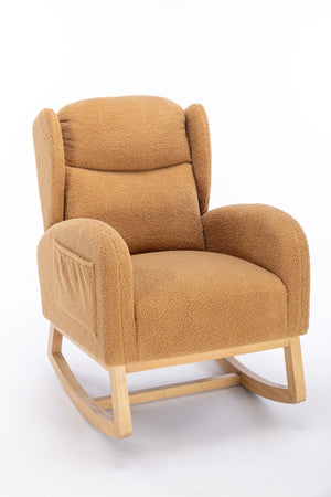 English Elm 049-teddy Plush Wingback Rocking Chair Solid Wood Base Nursery and Living Room Comfort Khaki W527P147435