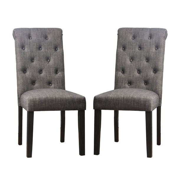 English Elm Set of 2 Padded Fabric Dining Chairs with Button-Tufted Backs Antique Black & Gray Rustic Charm B016P156813